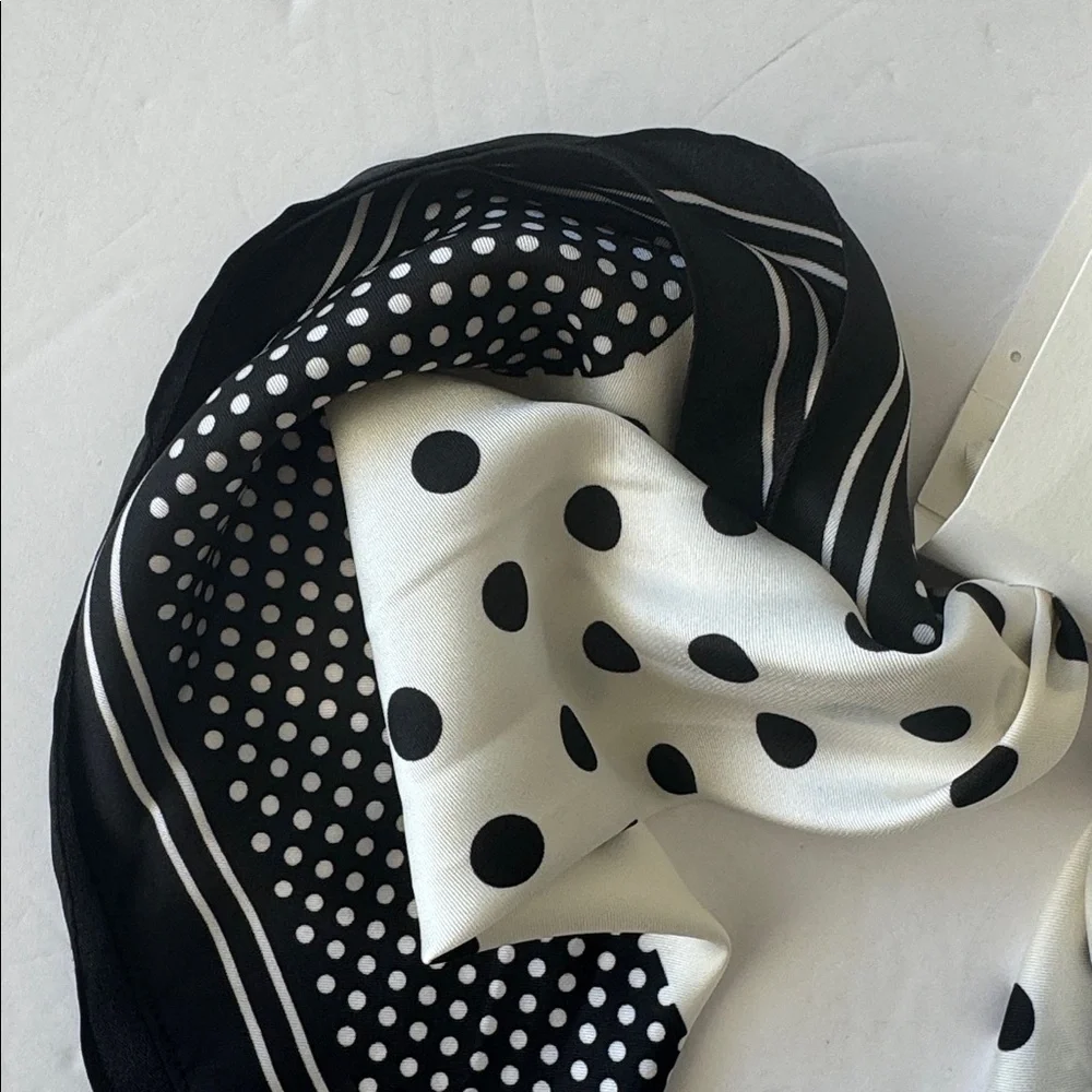 Rachel Zoe  Square Silky 3 Ways Wear Scarf Polka Dot White and Black
